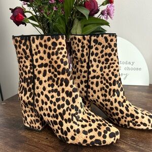 J. Crew Sadie Leopard Calf Hair Leather Ankle Boots
